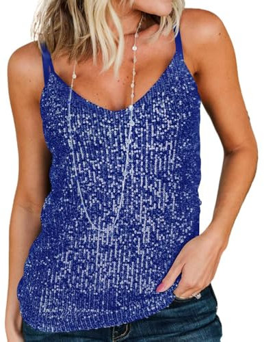 AirMood Frauen Sexy U-Ausschnitt Sparkle Shimmer Tank Westen Pailletten Tops Disco Pailletten Tank, blau, S