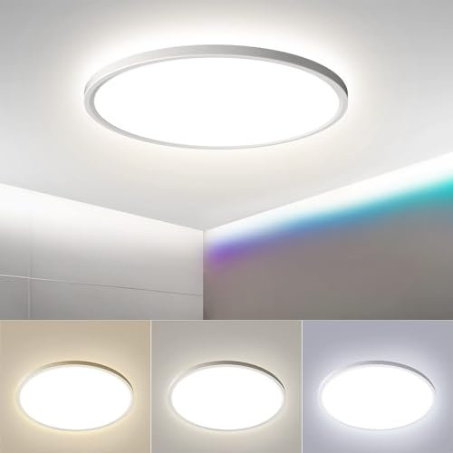 OTREN Plafonnier LED Rond 28W, Éclairage de Plafond 3000K 4000K 6500K, 3240LM Lumiere Moderne, Luminaires Intérieur pour Salon, Chambre, Cuisine, Salle de Bain, IP44, Φ30CM