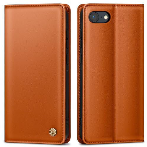 AIMOYU Handyhülle für iPhone SE Hülle,Premium Lederhülle Schutzhülle Tasche für iPhone 7 Hülle Wallet Kartenfach Standfunktion Klappbar Flip Case für iPhone 8 Hülle,Orange