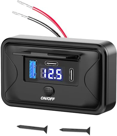12V USB Outlet, Surface Mount, Lightweight, PD 3.0, USB C 36W & QC 3.0, Car USB Ports, 12 Volt USB Cigarette Lighter, Replacement Socket Panel with Switch
