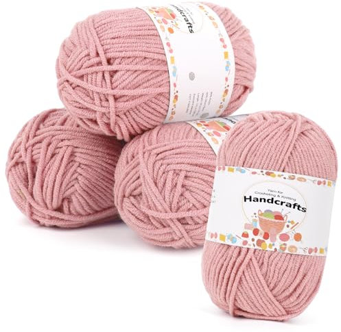 Aeelike 200g(4x50g) Amigurumi Wolle 5Ply Baumwolle zum Häkeln, Häkel- & Strickgarn Zum Stricken, Häkeln und Kunsthandwerk, Häkelgarn Baumwolle Set, Fleischrosa