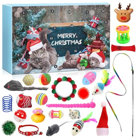 Weihnachts-Katzen-Adventskalender 2024-12/24er Set Katzenspielzeug, Federspielzeug für Katzen und Spielzeugmäuse - Weihnachtskalender für Katzen, Countdown Xmas Geschenk für Kitten (2)