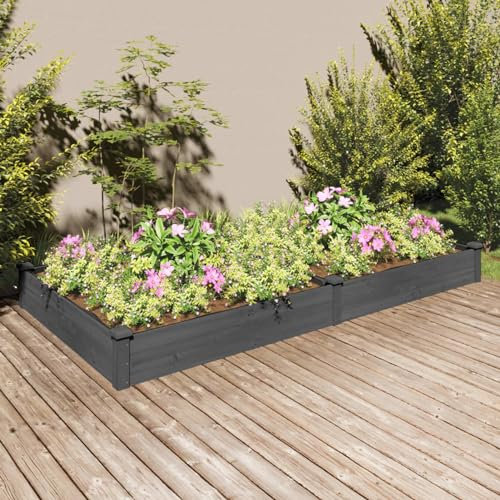 Somanki Hochbeet mit Einsatz Grau 240x120x25 cm Massivholz Tanne, Palettenrahmen, Hochteich, Gemüsebeet, Kräuterregal Balkon, Blumenbeet, Kräuterspirale, Tomatenbeet, Pflanzhochbeet - 364303