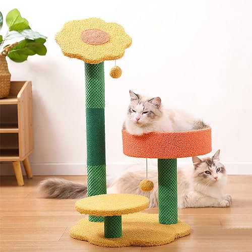 Casa para Gatos con Forma de Flor, árbol para Gatos, Torre, Muebles de condominio, apartamento, hábitat de Felpa, Plataforma de Entretenimiento para Gatitos con Postes para rascar