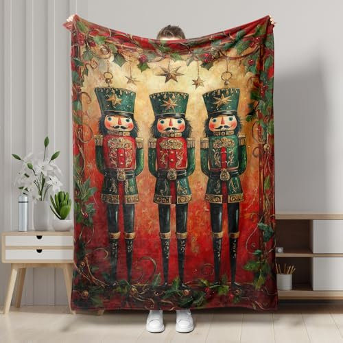 Christmas Nutcracker Blanket, Red Vintage Nutcracker Holiday Throw Blanket, Xmas Soft Plush Cozy Blanket for Sofa, Bed, Winter Season 40x50 Inch
