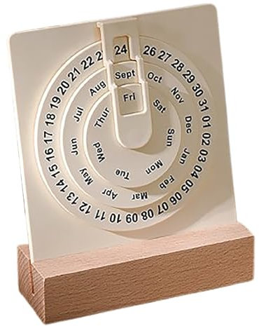 Marooma Runder Ewiger Kalender, Schreibtischkalender aus Holz mit 3-lagigen Drehtellern, Neuer Kalender 2025 mit Interessanten Zufälligen Aufklebern, Kleiner Kalender für das