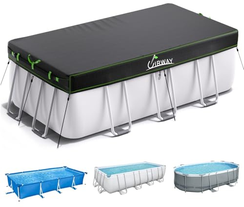 UIRWAY 223 x 457 cm Poolabdeckung Rechteckig, 420D Winterabdeckung für oberirdische Pools, UV-beständige Poolplane mit Kordelzug und Bodenankern, stabile Befestigung und einfache Montage