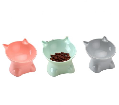 Lot de 3 gamelles surélevées pour chat avec inclinaison de 15 ° - Anti-vomissement - Gamelle pour chat - Pour nourriture et eau - Parfait pour les animaux de compagnie, chats et chiots