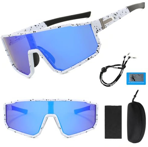 Schnelle Brille Fahrradbrille Sonnenbrille Herren Damen Polarisierte Sportbrille UV400 Schutzbrille Laufbrille Winddicht Radbrille für Radfahren Fahren Laufen Golf Ski Bergsteigen Angeln Dunkelblau