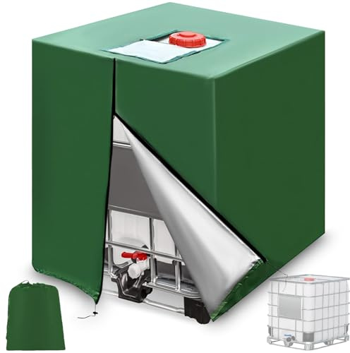 120x100x116cm IBC Tank Cover, 1000L IBC Tote Cover with Zipper, 210D Oxford Heavy Duty Outdoor Tarpaulin Hood, Waterproof Sun UV Protective Barrel Covers for Rain Water Tank, Container (Green)
