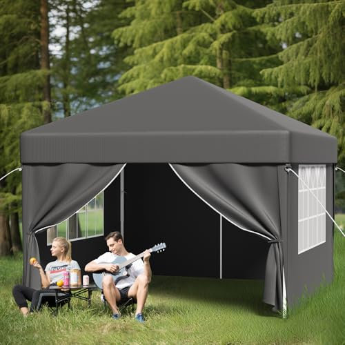 TRIUMPHKEY Pavillon 3x3 Wasserdicht Stabil Winterfest, Faltpavillon 3x3 mit Tragetasche, Pop-Up Pavillon Höhenverstellbar, Partyzelt UV Schutz 50+, Gartenpavillon Faltbar für Outdoor Camping, Grau
