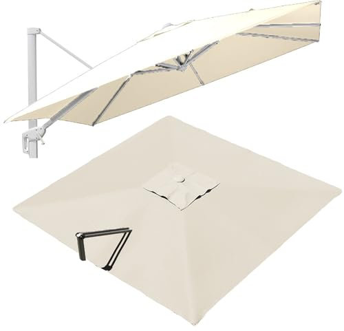 VLKLPZAHAK Ombrellone Da Giardino Rettangolare Telo Di Ricambio 300x400cm Tenda Da Sole Di Ricambio Per Ombrellone A Sbalzo 8 Stecche, Tessuto Di Ricambio Per Ombrellone Da Tavolo(Beige,3x3m (9.8x9.8f