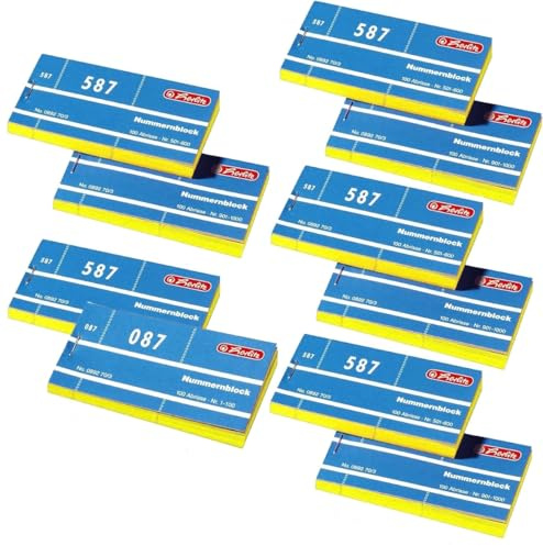 Herlitz Nummernblöcke 892703, Nummer 1-1000, 10 Blöcke mit je 100 Abrissen (Gelb, 1000 Abrisse)