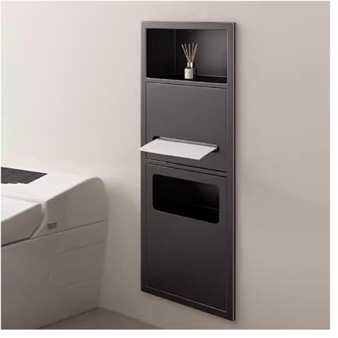 JKJZSALJ Niche De Douche Encastrée Et Étanche, Étagère Encastrée en Acier Inoxydable, Niche De Salle De Bain, Poubelle Intégrée pour Cuisine, Salon, Chambre À Coucher, Noir, 70 X 28 X 13,5 Cm
