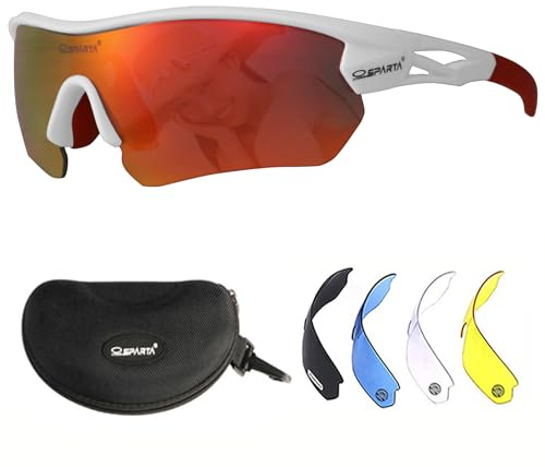 OUTDOORSPARTA Sport Sonnenbrille (14. Weißer Rahmen, Volle Linse Gespiegelt Rot)