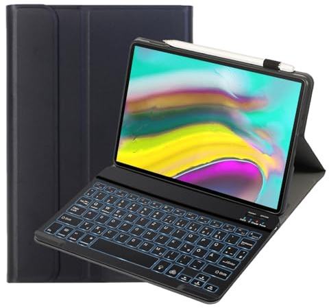 leleyo Custodia per tastiera per Samsung Galaxy Tab S5e 10,5, con tastiera, 7 colori, illuminazione magnetica, rimovibile, layout tedesco QWERTZ per Galaxy Tab S5e, nero