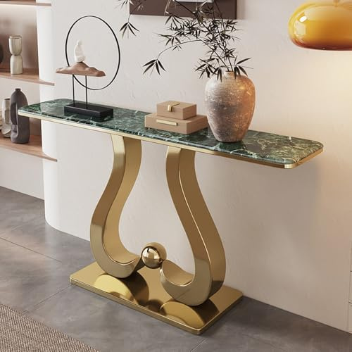 HARELA Console de Style Industriel, Table d'entrée vec Cadre en métal, Ferme étroite Table derrière Le canapé, pour Foyer, Couloir, Salon(Gold B,100cm/39.4in)