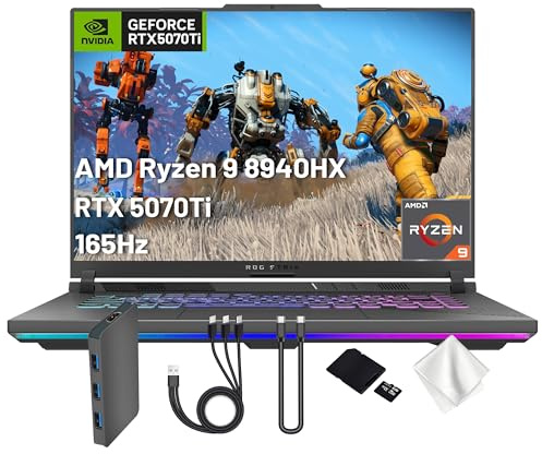 ASUS ROG Strix G16 Ordinateur portable de jeu 16 WUXGA 165 Hz, NVIDIA GeForce RTX 5070 Ti 12 Go GDDR7, AMD Ryzen 9 8940HX, 32 Go DDR5, 2 To SSD, clavier rétroéclairé, Win 11 Pro, gris, station