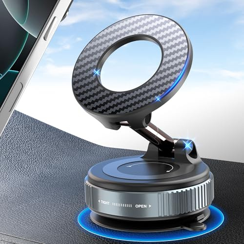 PlusAcc Supporto magnetico per telefono da auto, con ventosa in gel nano per Magsafe, girevole a 360°, pieghevole, per cruscotto e parabrezza, compatibile con iPhone 17/16/15/14/13/12 Pro Max, Plus