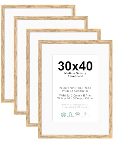 ATOBART 4er Pack Bilderrahmen 30x40cm MDF Holz Natur | Picture Frame Holz Natur für Fotos, Bilder, Poster