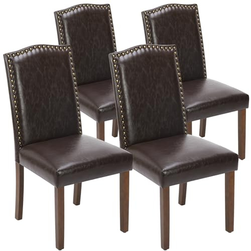 DUMOS Esszimmerstühle 4er Set, Elegant und Schön Modern Stühle Esszimmer, Pu-Leder Gepolstert küchenstühle, Esszimmerstuhl Geeignet für Küche, Wohnzimmer, Schlafzimmer (Dunkelbraun)
