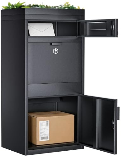 Briefkasten Paketbox mit Pflanzdach, Paketbriefkasten mit Zahlenschloss, Automobilstahl Pulverbeschichteter Paketbox, Paketbriefkasten mit Wasserdichter & Debstahlsicherer Funktion (60 x 45 x 115cm)