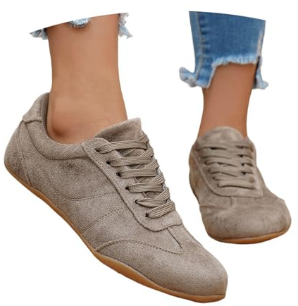 Zapatillas Deportivas Tradicionales para Mujer Calzado Transpirable y Elegante diseño con Cordones Ideal para Uso Diario Casual Tallas Grandes Disponibles para Combinar con Jeans o Faldas (Khaki, 39)