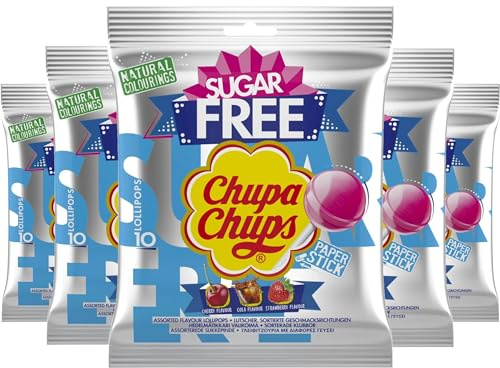 CHUPA CHUPS - The Best Of Chupa Chups Sugar Free Lollipop Gift Bags - 3 Classic Flavours - 12 Party Bags x 10 Lollies - 120 Lollies