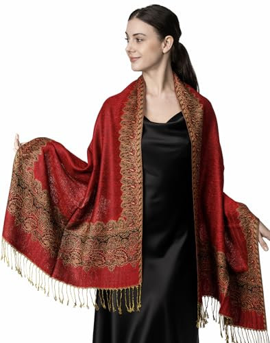 Achillea Eleganter, wendbarer Pashmina-Schal mit Paisleymuster. - Rot -