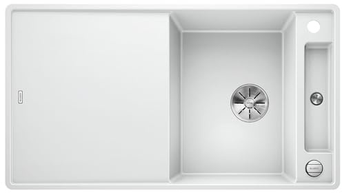 BLANCO AXIA III 5 S-F | Granitspüle aus SILGRANIT weiß | mit | [90,5x50x20,2 cm] | für 50 cm breite Unterschränke | mit Holzschneidbrett | Reinigungsfreundlich | Einbauart: Flächenbündig