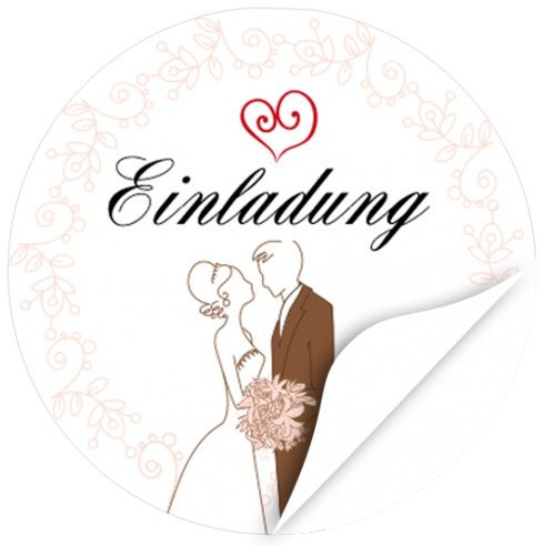 48 Design Etiketten, rund/Einladung/Hochzeitspaar gezeichnet/Hochzeit/Liebe/Heirat/Aufkleber/Sticker/für Einladungen/Feiern