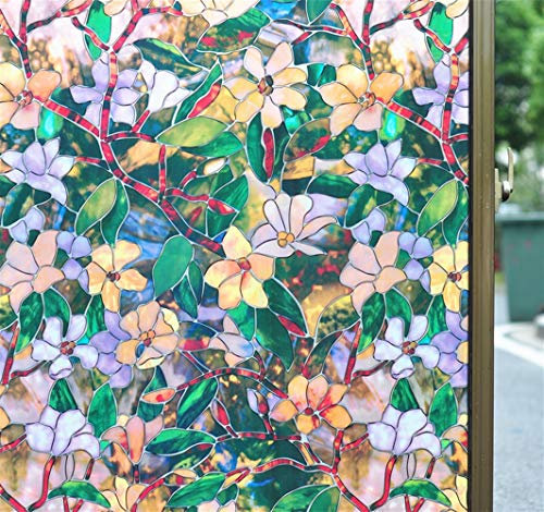 Ommda 3D Fensterfolie Bunt Blumen Milchglas Selbsthaftend Statisch Haftend Fensterfolie Ohne Kleben Ablösbar Deko,Mangnolia,45x200cm