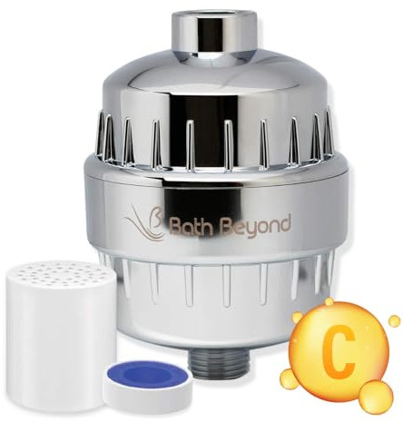 BathBeyond Shower Filter Vitamin C 15 Stage High Output Water Filter with Cartridge for Hard Water - Shower Head Filter Removes Chlorine Fluoride and Improves The Condition of Your Skin, Hair