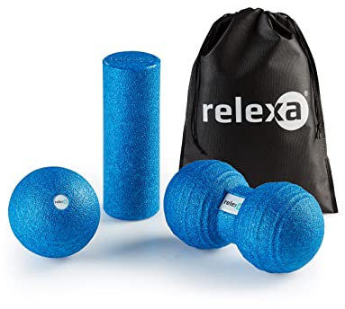 Relexa Faszienset MINI - 4-Teiliges Set Zur Massage Bei Rückenschmerzen & Als Fitness-Training Zubehör - Angenehmes Material & Recyclebar - Blau