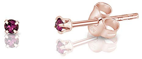 Orecchini Piccoli Oro Rosa - Orecchini Lobo Donna - Orecchini Punto Luce con Brillantini di Vero Cristallo 2 mm - Orecchini Ametista - Orecchini Donna Colorati - Orecchini a Perno