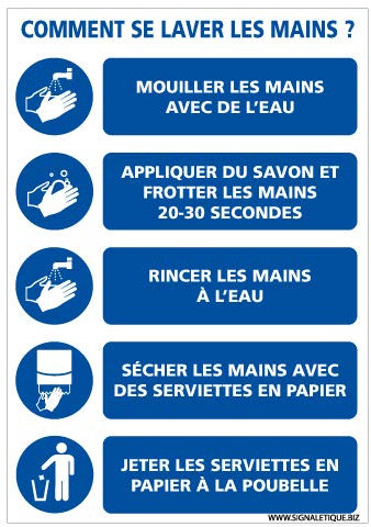 Signalétique.biz® - Adhésif Informatives des Gestes Barrières - Comment Se Laver Les Mains ? - Dimensions 150 x 210 mm - Anti-UV