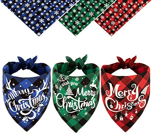 Whaline 3 x Weihnachts-Hunde-Bandana, Büffelkariert, Haustier-Schal, Klassische Dreieck-Lätzchen, Haustier-Kostüm, Dekoration, Zubehör, waschbares Haustier-Halstuch für Weihnachtsparty