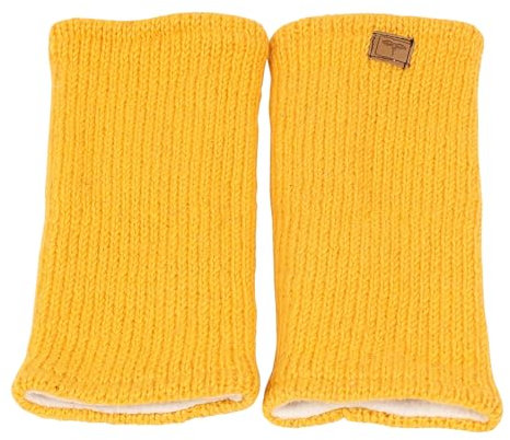 BUDDHA arts&more Pulswärmer Stulpen mit Daumenschlitz 100% Wolle fleecegefüttert Handarbeit Nepal (gelb)