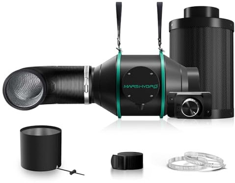 MARS HYDRO 4 Inch Inline Fan Carbon Filter Ducting Kit, Exhaust Fan with Speed Controller Hydroponics Grow Tent Ventilation Kit for Heating Cooling Booster, Grow Tents, Hydroponics
