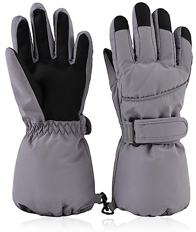 XIAOHAWANG Guanti per bambini Guanti per bambini Boy Girl Guanti da snowboard da sci impermeabili per attività all'aperto (grigio, L (da 10 a 14 anni))