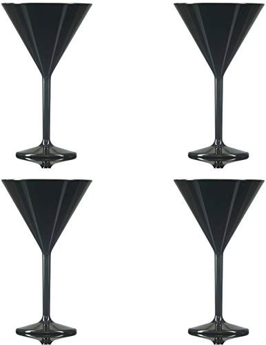 Martini Glass Black - Reusable Polycarbonate Plastic - 199ml/7oz - Pack of 4
