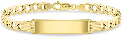 CARISSIMA Herren-ID-Armband Gravurplatte Flachpanzerkette hohl Gelbgold 9kt 31x8,5mm 21,5cm