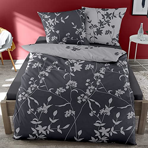 *** Dormisette Biber Bettwäsche Made in Germany mit Reißverschluss Fein-Biber 135x200 80x80 (Zinn Silber) ***