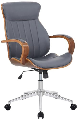 CLP Bürostuhl Melilla Kunstleder I Ergonomischer Stuhl I Komfortables Sitzen I 360 Drehfunktion, Wippfunktion I Für Arbeit Und Home-Office, Farbe:walnuss/grau