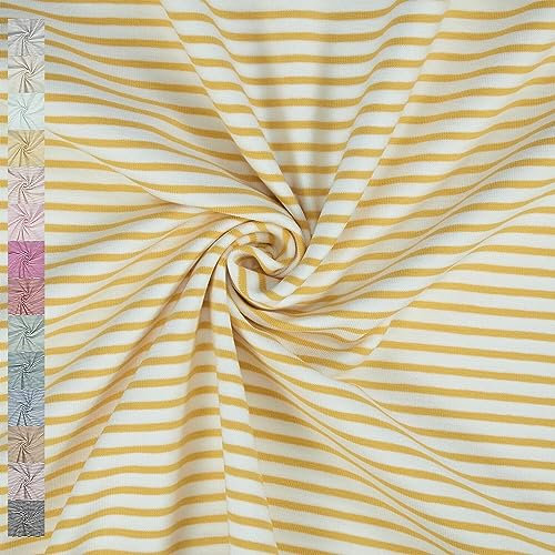 Jersey Mika, gestreift, 2,5mm und 5mm, ocker/weiß (Länge am Stück: ab 50cm / Breite: 150cm)