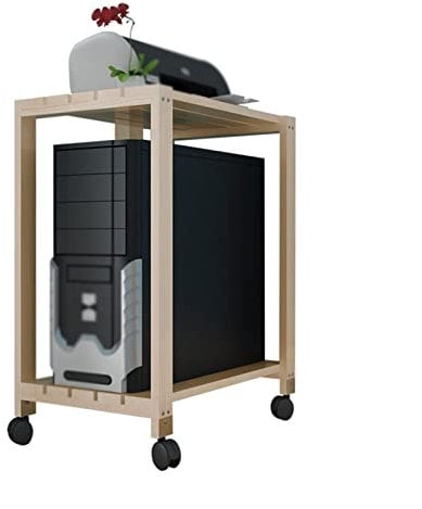 TOMYEUS CPU Stand Portable CPU Holde Cpu Stand Double-layer Solid Wood Pc Host Stand Home Heavy-duty Removable Cooling Pc Host Chassis Bracket with Wheels Mobile CPU Stand