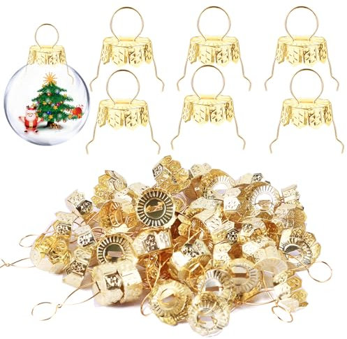 100 Sets runde Weihnachtsdekoration Tops Kappen, 3 Größen von Weihnachtsschmuck Ersatz Metallspitzen, Ornament Topper Kappen für Weihnachtskugeln Xmas Tree Clear Ornaments Glas DIY Dekor (1 cm, Gold)