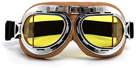 evomosa Motorradbrille Vintage Winddichte Sand Prevention Staubdicht Motorradbrillen für Männer Frauen Reiten Brillen,Gelbe Linse