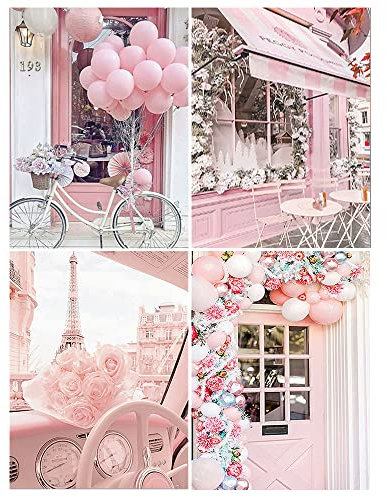 DCIDBEI 30 x 40CM 4er Pack Diamond Painting Fahrrad, Diamant Malerei Landschaft Eiffelturm,Diamant Stickerei Autos, Beständige Farben, Wanddekoration für Haus, Geburtstagsgeschenk||Rosa Café