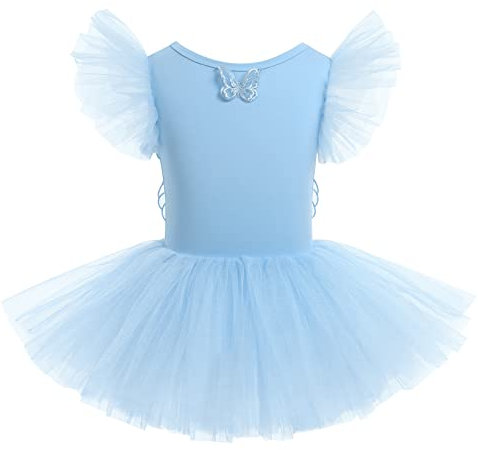 Mädchen Ballettkleidung Kinder Ballett Tanz Kleid Tütü Rock Tinkerbell Feen Kostüm Ballettkleid Bodysuit Ballettanzug Baumwolle Balletttrikot Tanzoutfit Tanzkleid Turnanzug Trikot Blau 7-8 Jahre
